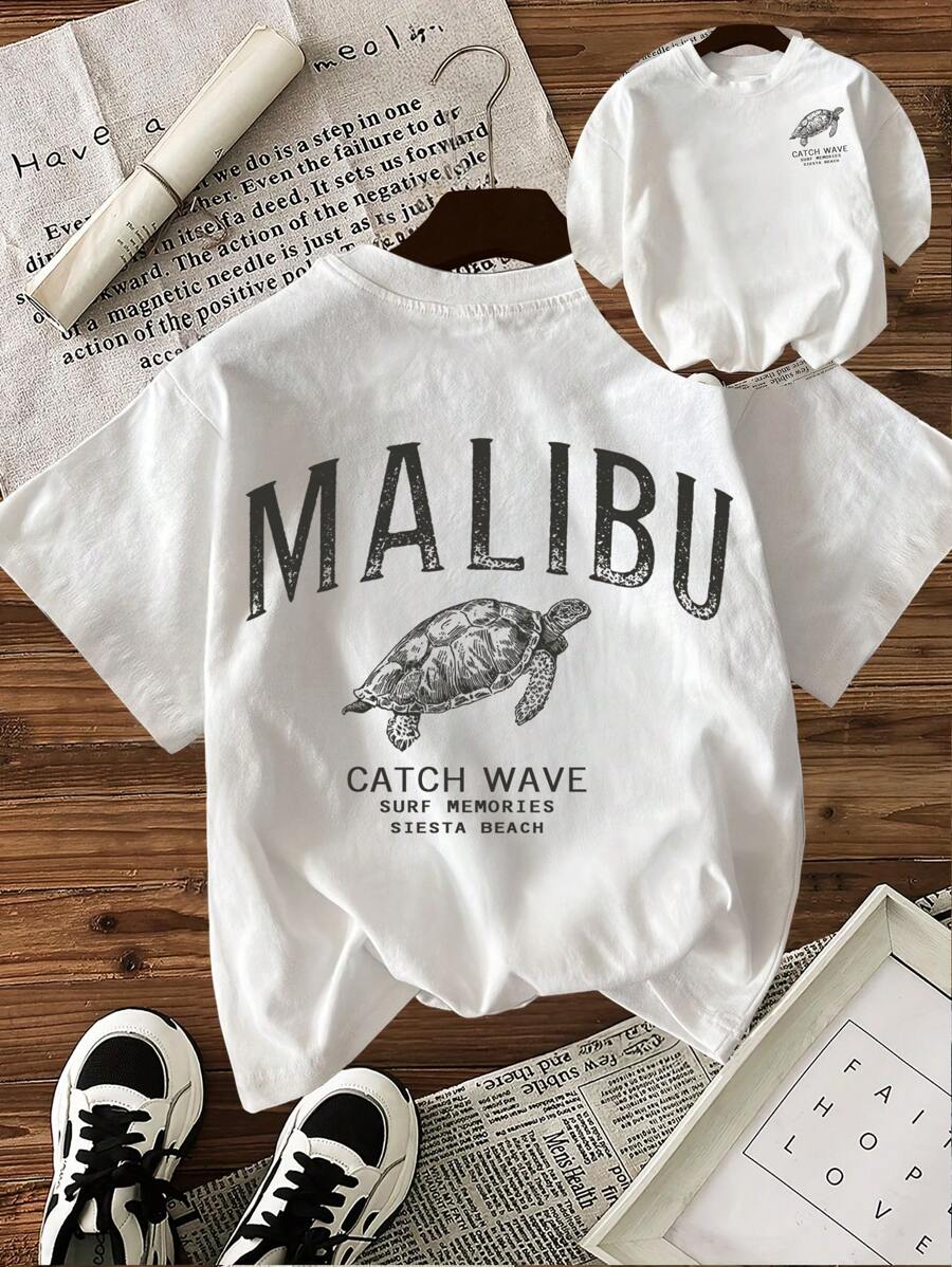 INAWLY Camiseta casual de manga corta, cuello redondo, con estampado de eslogan y tortuga, holgada para mujer