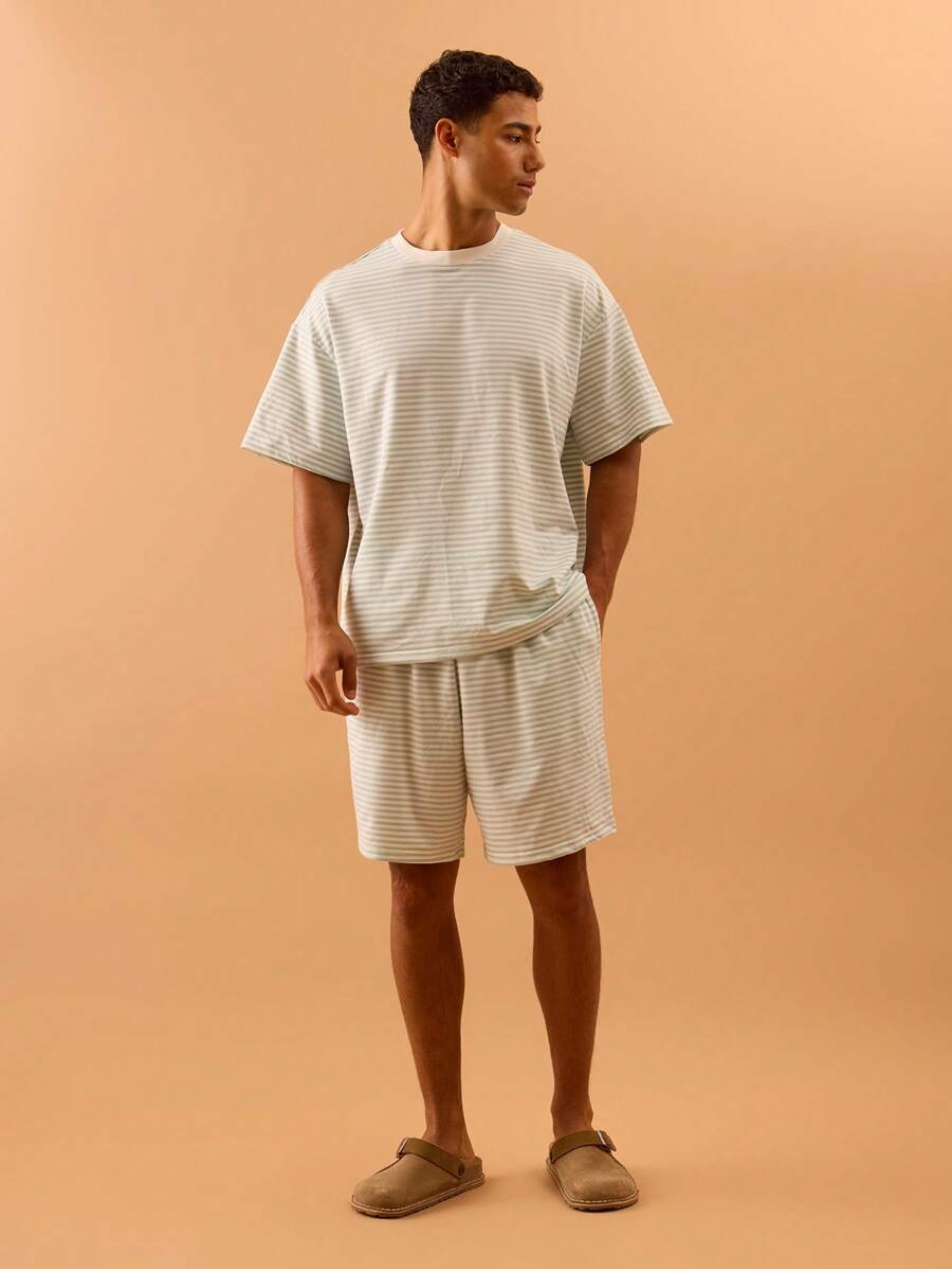 Musero Men Contrast Stripe Longline Short Elasticated Waistband Co-Ord Short Only Summer Spring Holiday Vacation Beachy Poolside