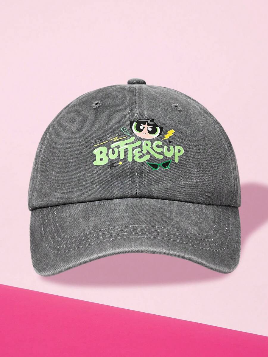 THE POWERPUFF GIRLS X SHEIN Buttercup Muster modische gewascheneBaschecap