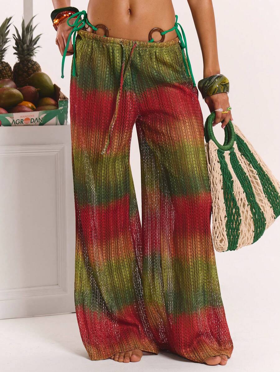 MUSERA Straight Leg Textured Tie Waist Trousers Beach Cover Up Spring, Summer, Ibiza, Holiday, Cute, Festival, Vacation Beachwear, Beach, Boho