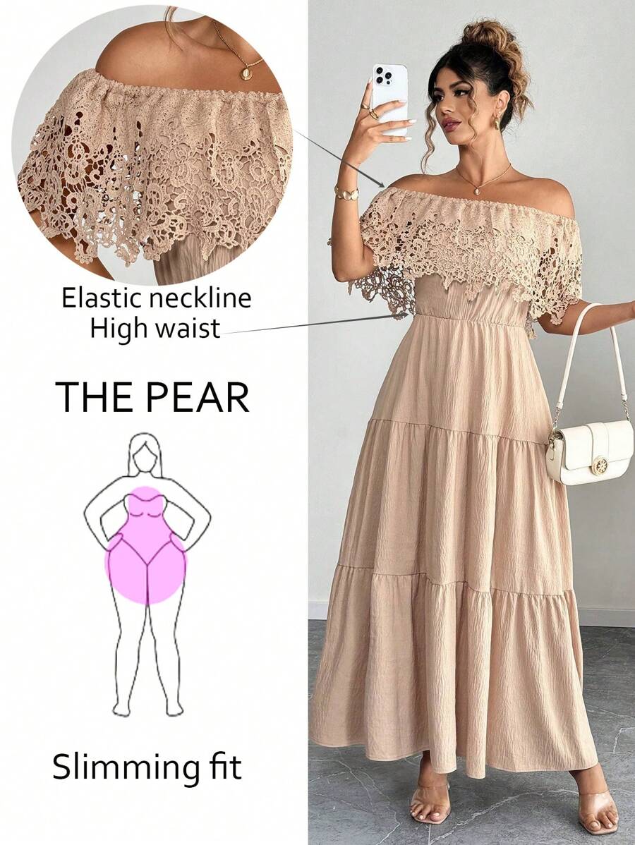 Elenzga Vestido informal de vacaciones romántico con un hombro y ribete de volantes para talla grande