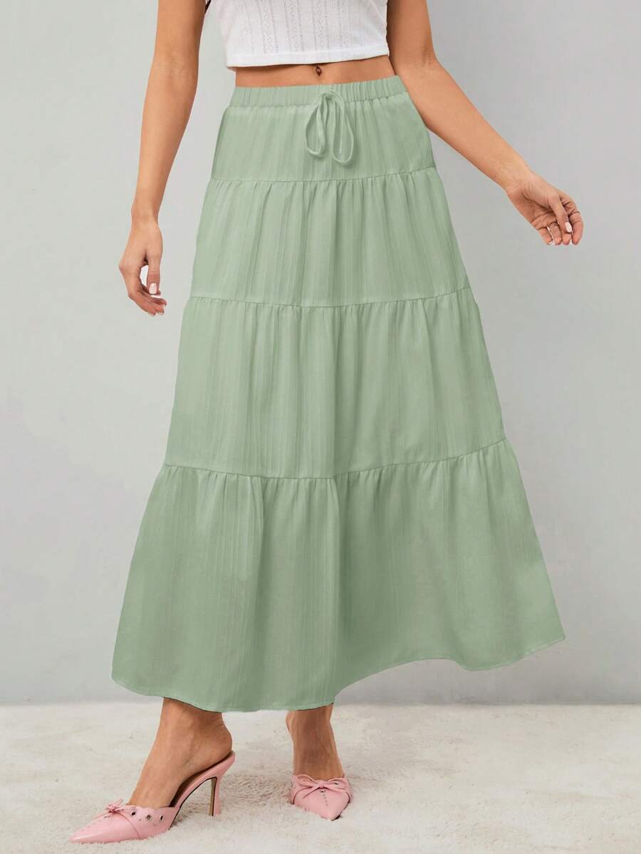 SHEIN Tall Falda larga de cintura alta con nudo y volantes en el dobladillo, de unicolor