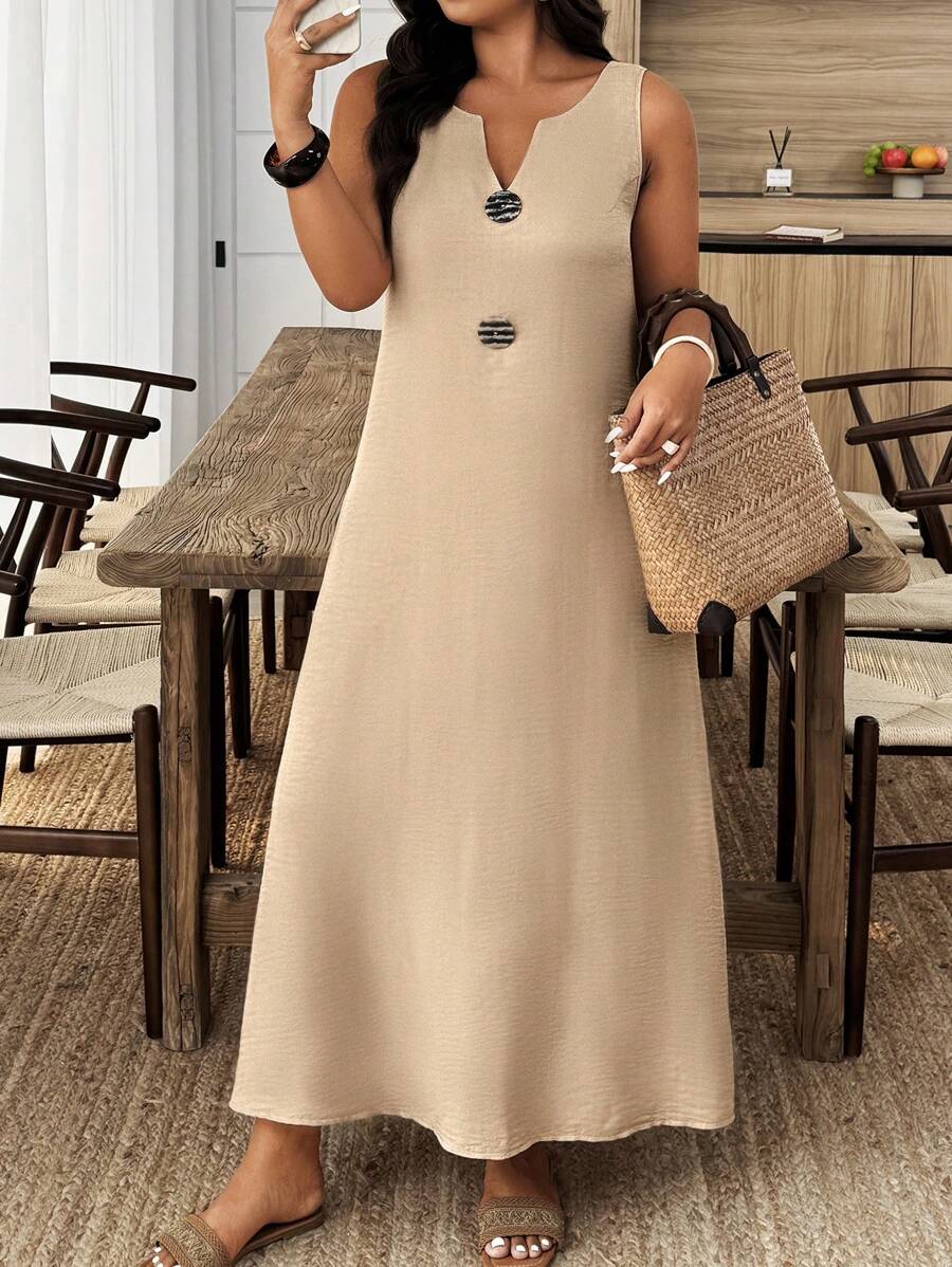 EMERY ROSE Vestido casual holgado de mujer talla grande con escote en V y sin mangas