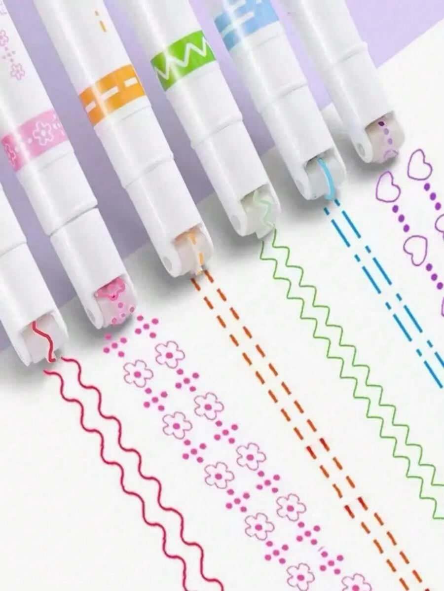 SHEIN 6pcs Mixed Pattern Design Highlighters,Random Packaging Back To School