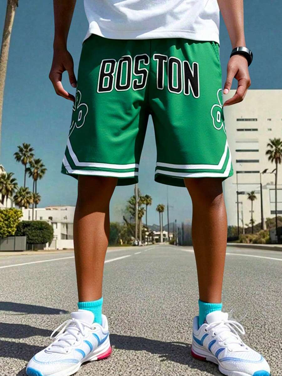 Pantalones cortos casuales tipo Boston con estampado de graffiti para niños a la moda
