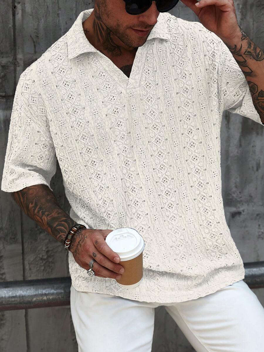 Manfinity RSRT Chemise polo en tricot à texture ajourée pour hommes
