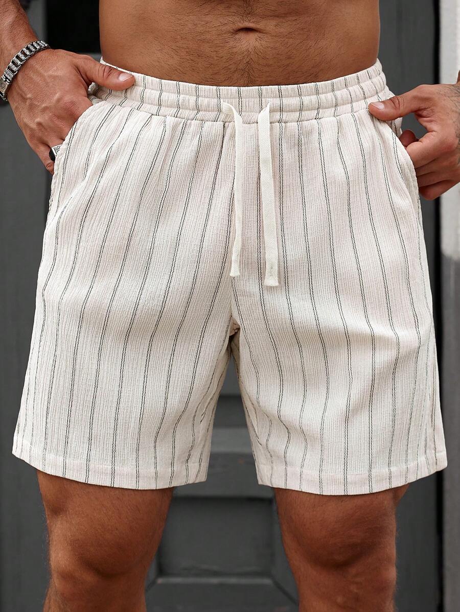 Manfinity Homme Pantaloncini casual estivi da uomo con coulisse in vita elastica e righe, adatti per il ritorno a scuola