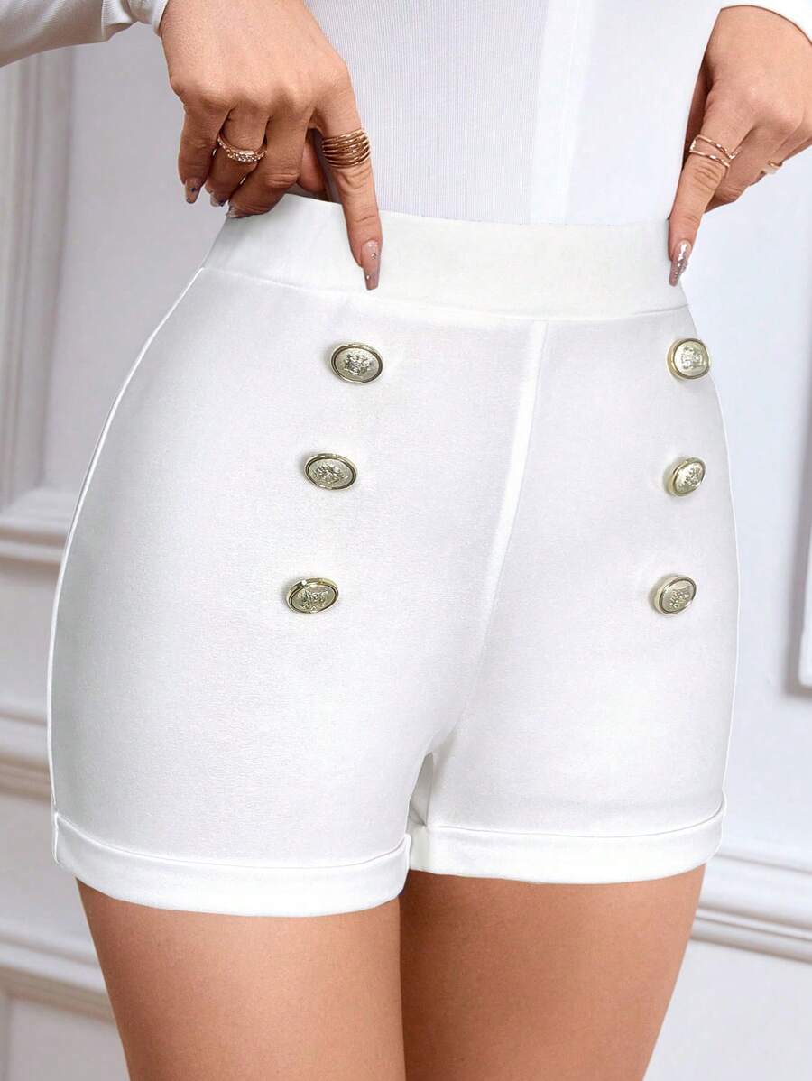 Firerie Short de mujer con diseño de botones metálicos, corte slim y de moda