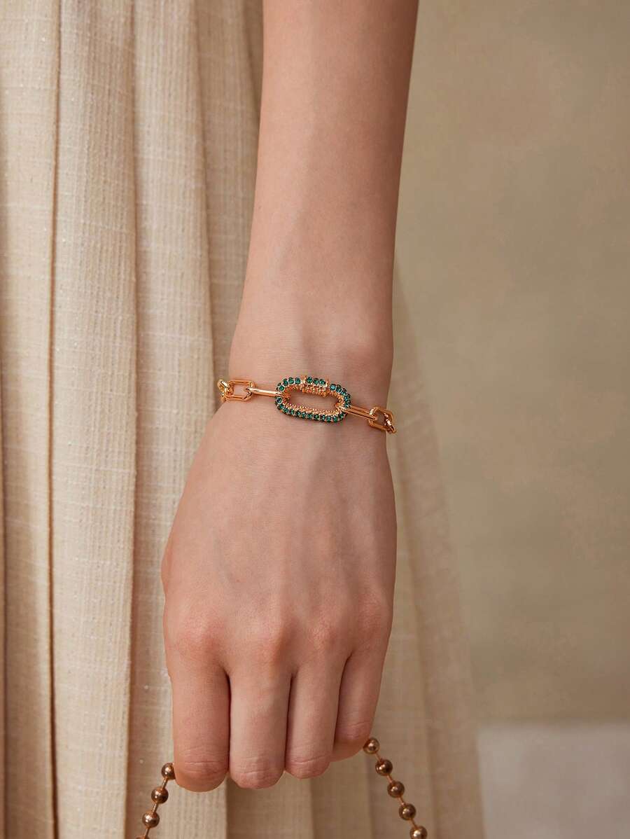 MOTF PREMIUM 18K GOLD PLATED CZ STONES CONNECTING CLASP CHAIN BRACELET, MINIMALIST STYLE