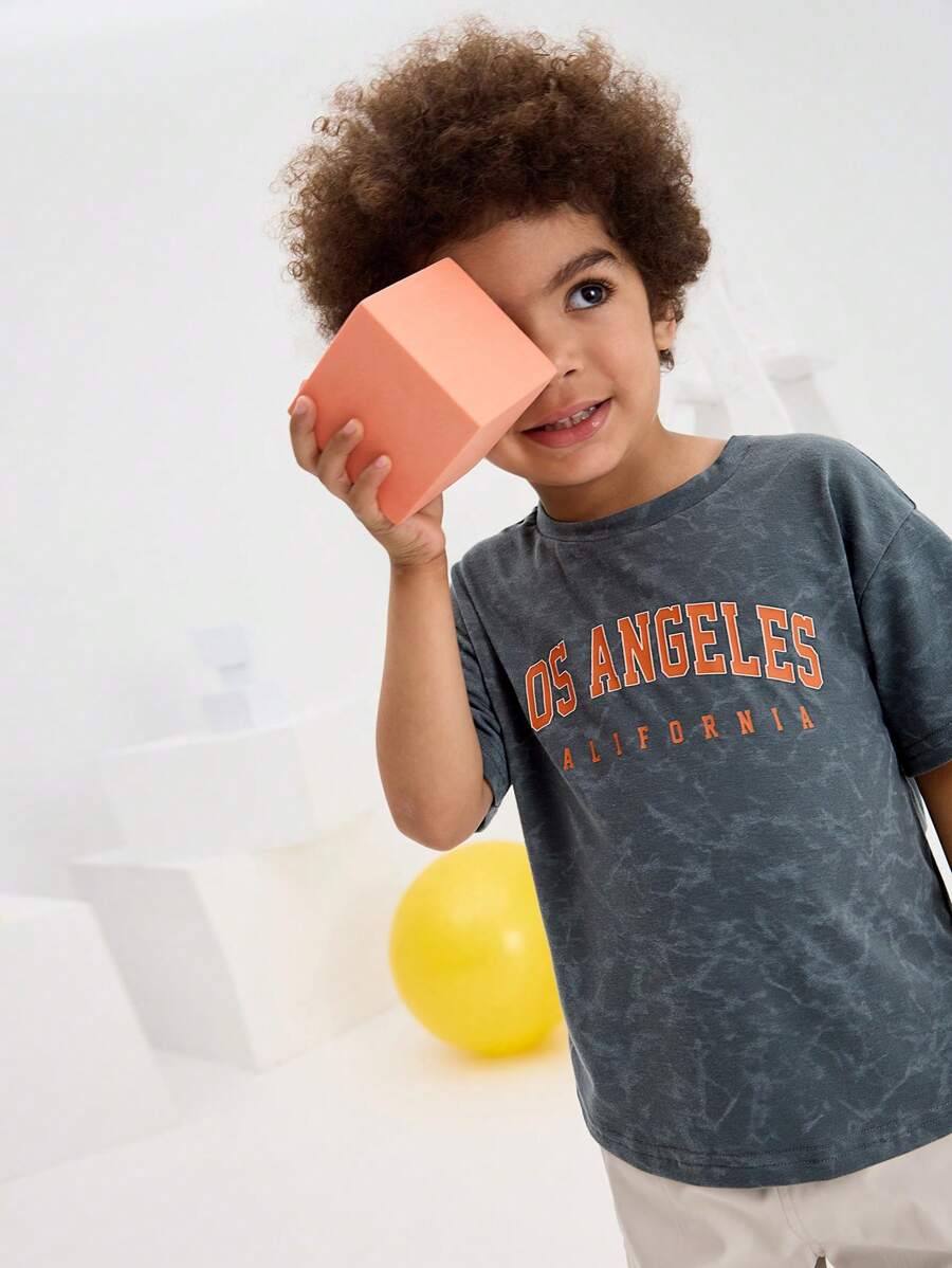 Leap Crew Leap Crew Camiseta de manga corta holgada, casual, sencilla y cómoda de cuello redondo y hombros caídos para niños pequeños