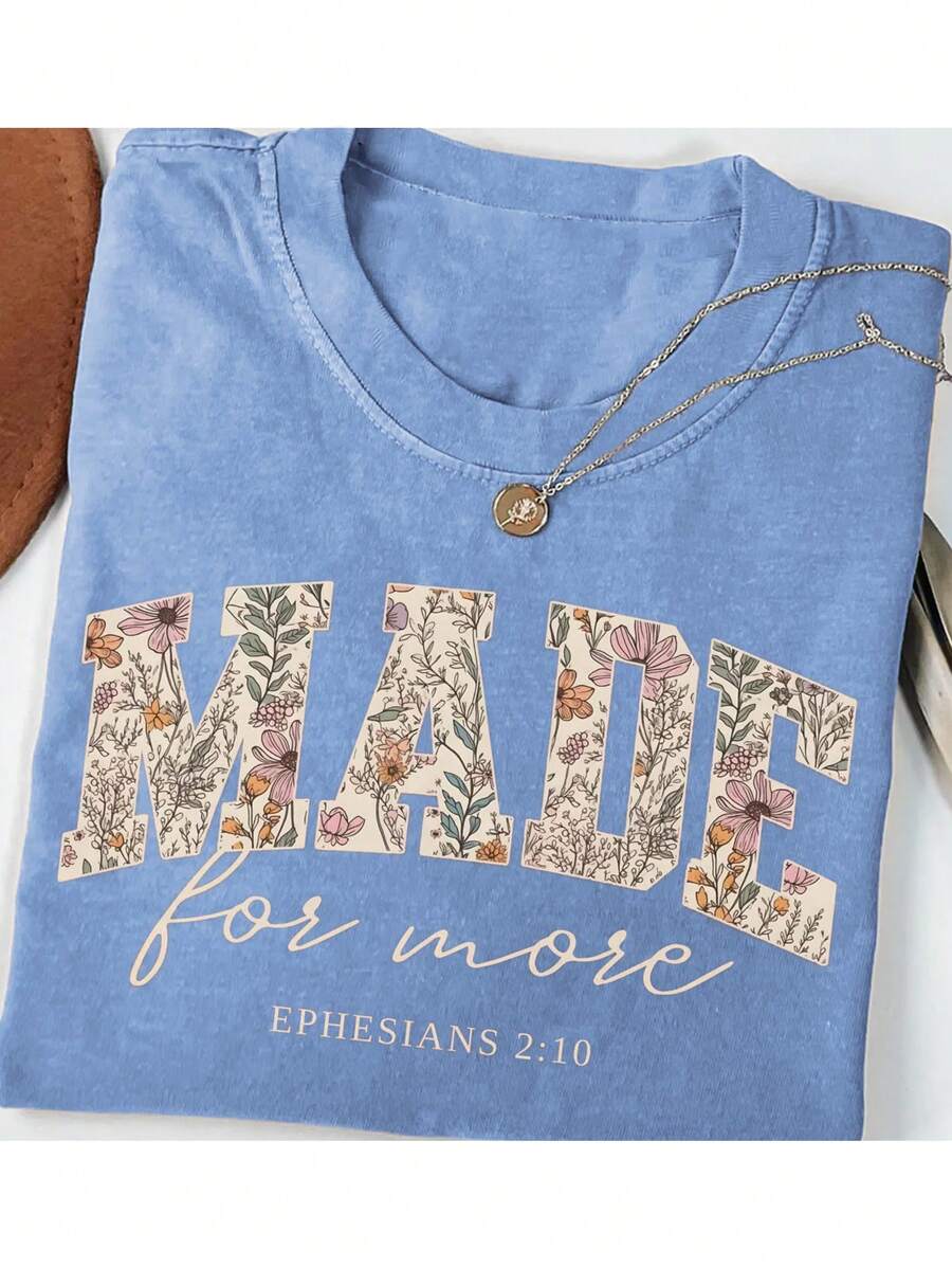 Women's Casual Letter Print Round Neck Short Sleeve T-Shirt, Versatile For Summer