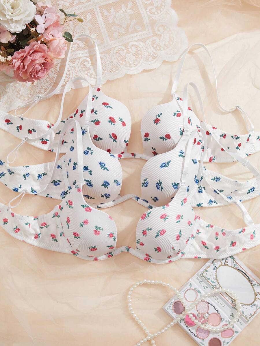 SHEIN 3 Stücke Damen-Unterwäsche-Set mit Ditsy-Blume Muster und Bügel