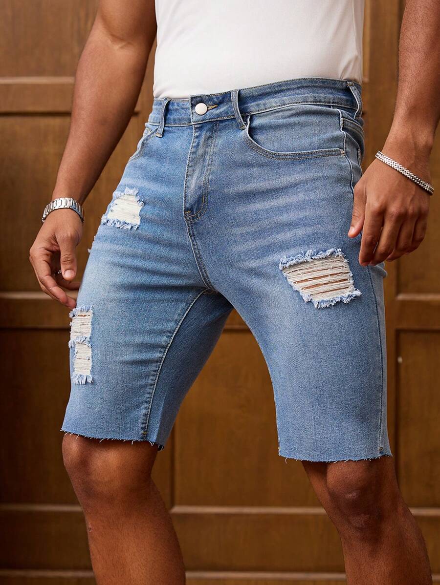 RivetRise Men's Pocketed Distressed Skinny Casual Versatile Denim Shorts Jean Shorts For Men Ripped