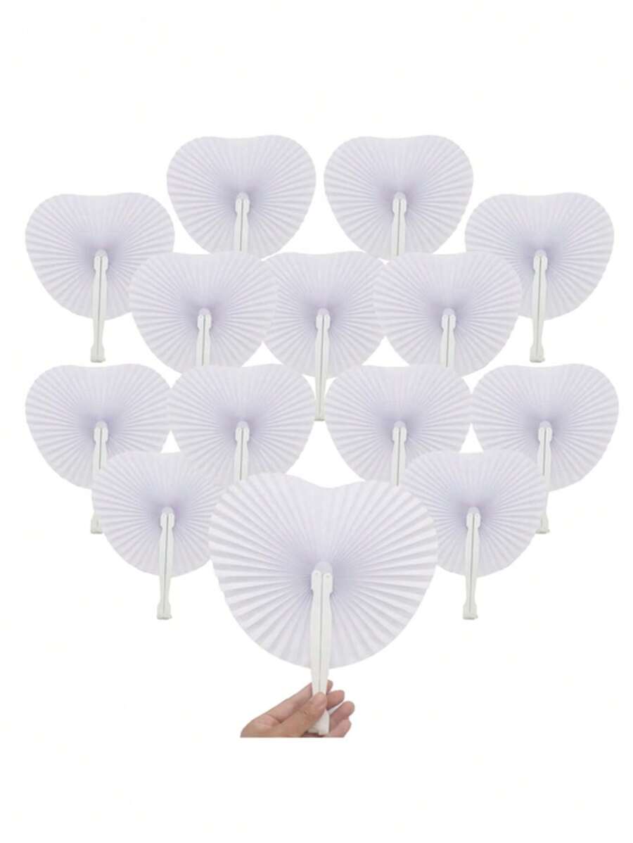 SHEIN 1/6/12/24 Pcs White Shaped Blank Paper Fans For European-Style Weddings, Diy Party Supplies, Advertising, Gifts Birthday Graduation(Heart/Round Random Style)