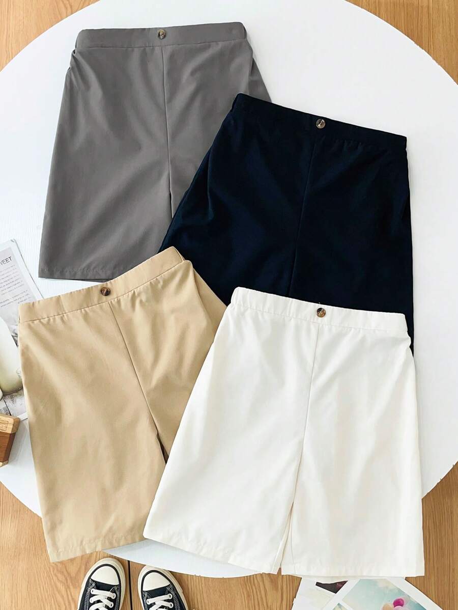 4pcs Tween Boys Casual School Style Solid Color Shorts, Suitable For Commute, School, Daily Casual Wear, Sports, Spring & Summer