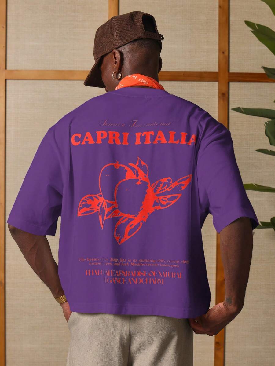 SUMWON Summer Capri Italia Essential Oversized Tourist Graphic Print Destination Travel Casual Comfort Lifestyle Short Sleeve T-Shirt