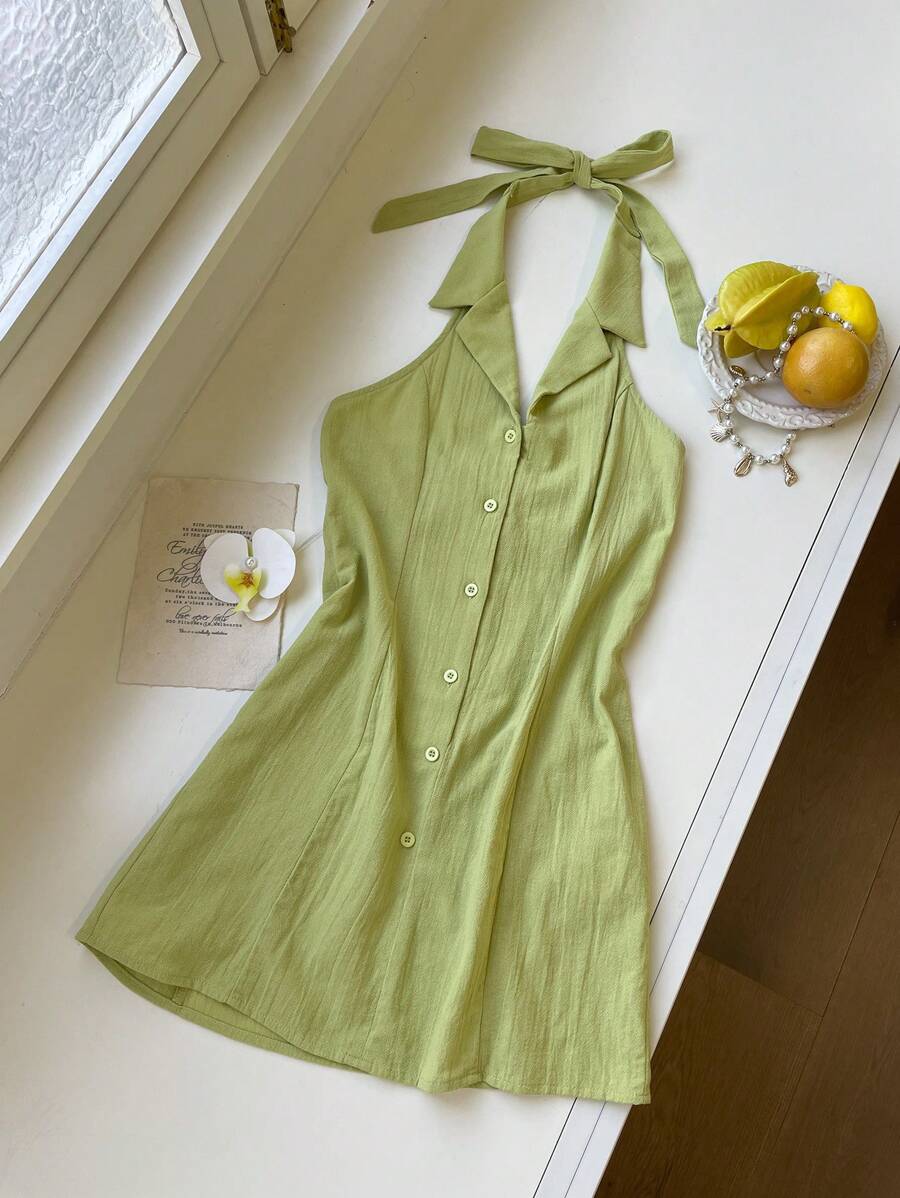 SHEIN EZwear Button Front Low Back Bodycon Dress