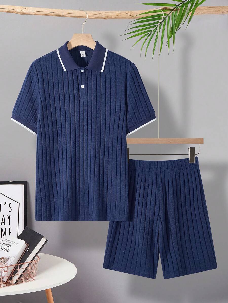 SHEIN Set de 2 piezas de camiseta de manga corta y pantalones cortos casuales para adolescentes varones, atuendo de estilo punk rock callejero para uso diario, fiestas, festivales de música, primavera/verano