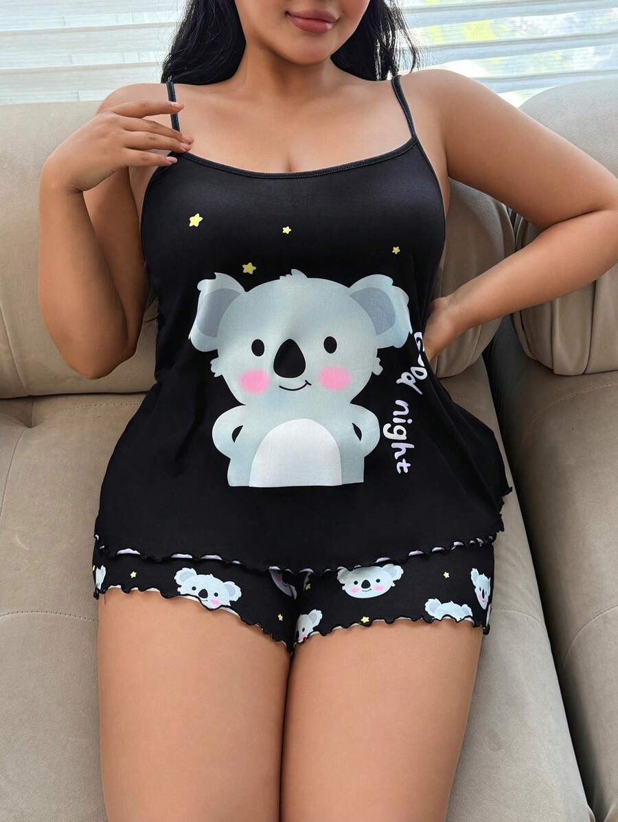 Conjunto de camiseta y pantalón corto de pijama con estampado de koalas en tallas grandes