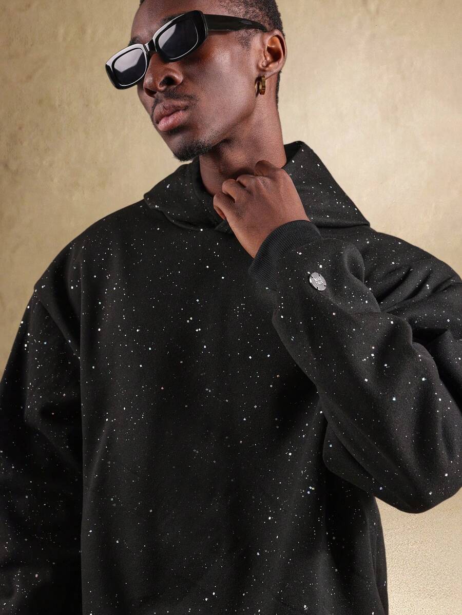 SUMWON Sudadera tipo capucha oversize con estampado de galaxia celestial, patrón de estrellas en toda la prenda, tejido grueso para uso casual de invierno y streetwear