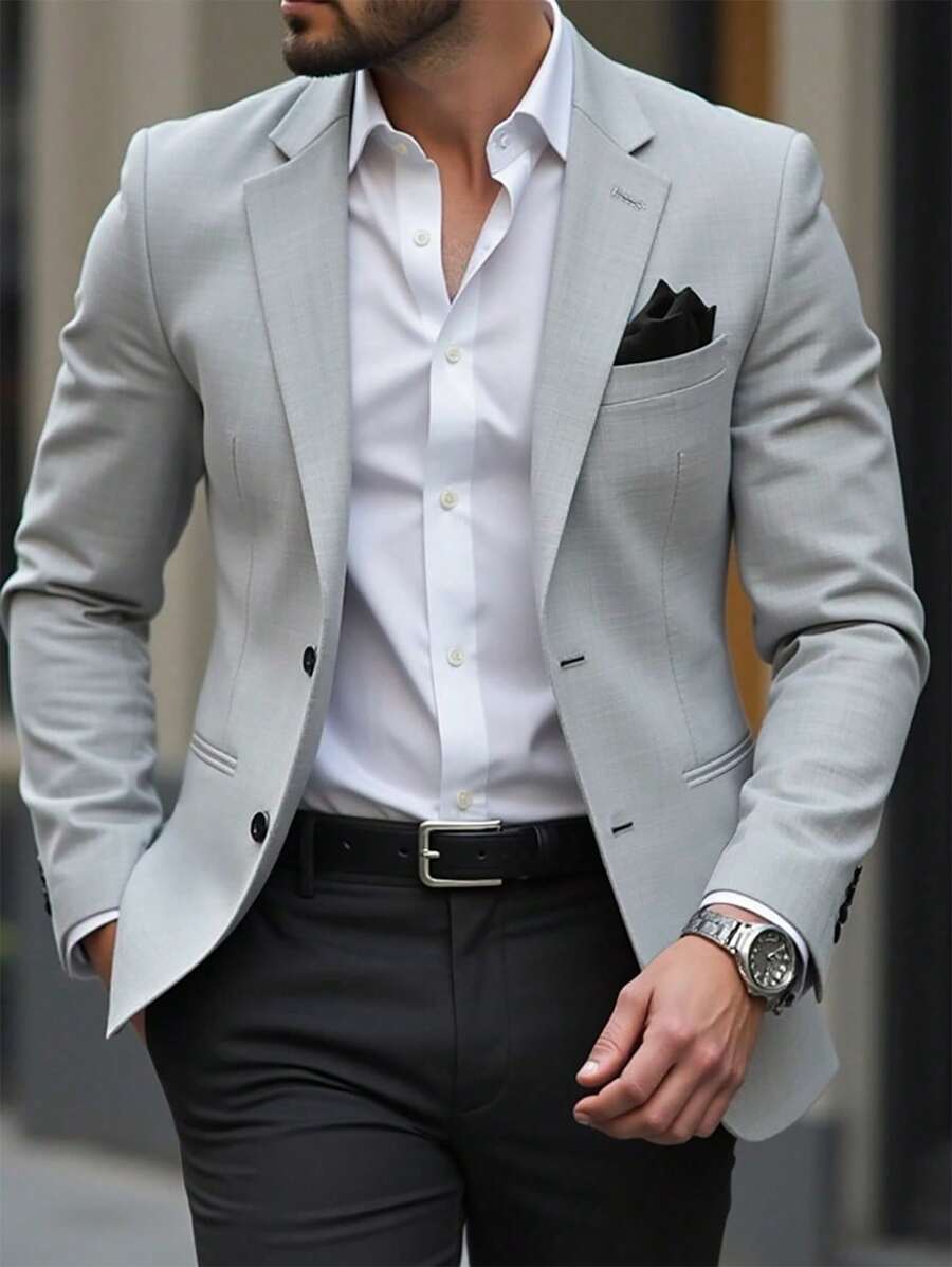 Manfinity Mode Men Space Dye Pocket Single Breasted Business Casual Blazer