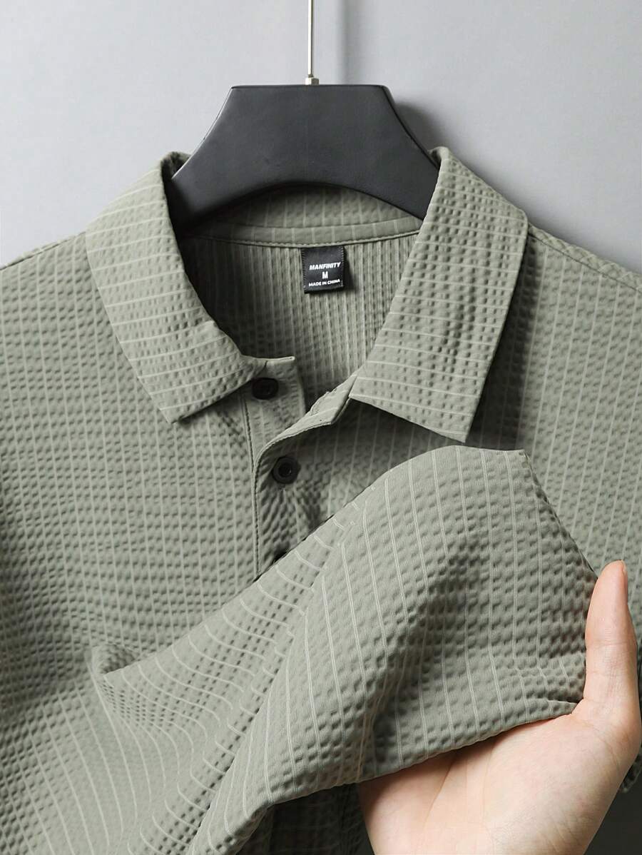 Manfinity Homme Camisa polo de manga corta de hombre de verano de color liso y textura de malla