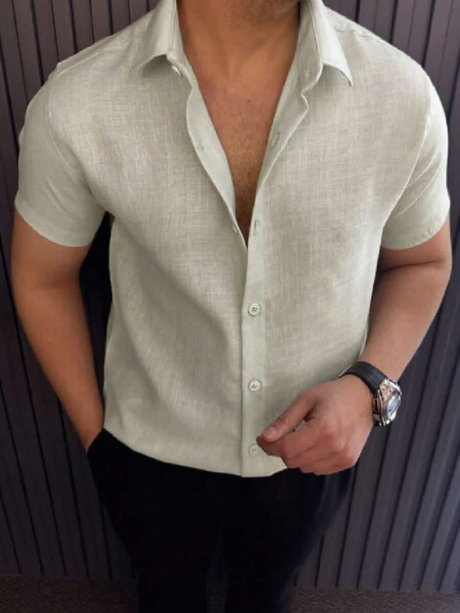 SHEIN Manfinity Dauomo Camisa informal y versátil para hombre de manga corta y unicolor