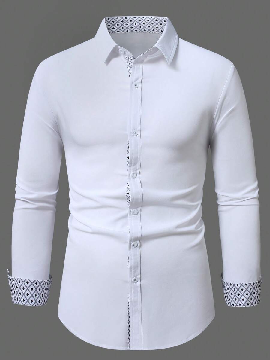 Manfinity Mode Plus Size Men Geometric Print Patchwork Long Sleeve Casual Shirt