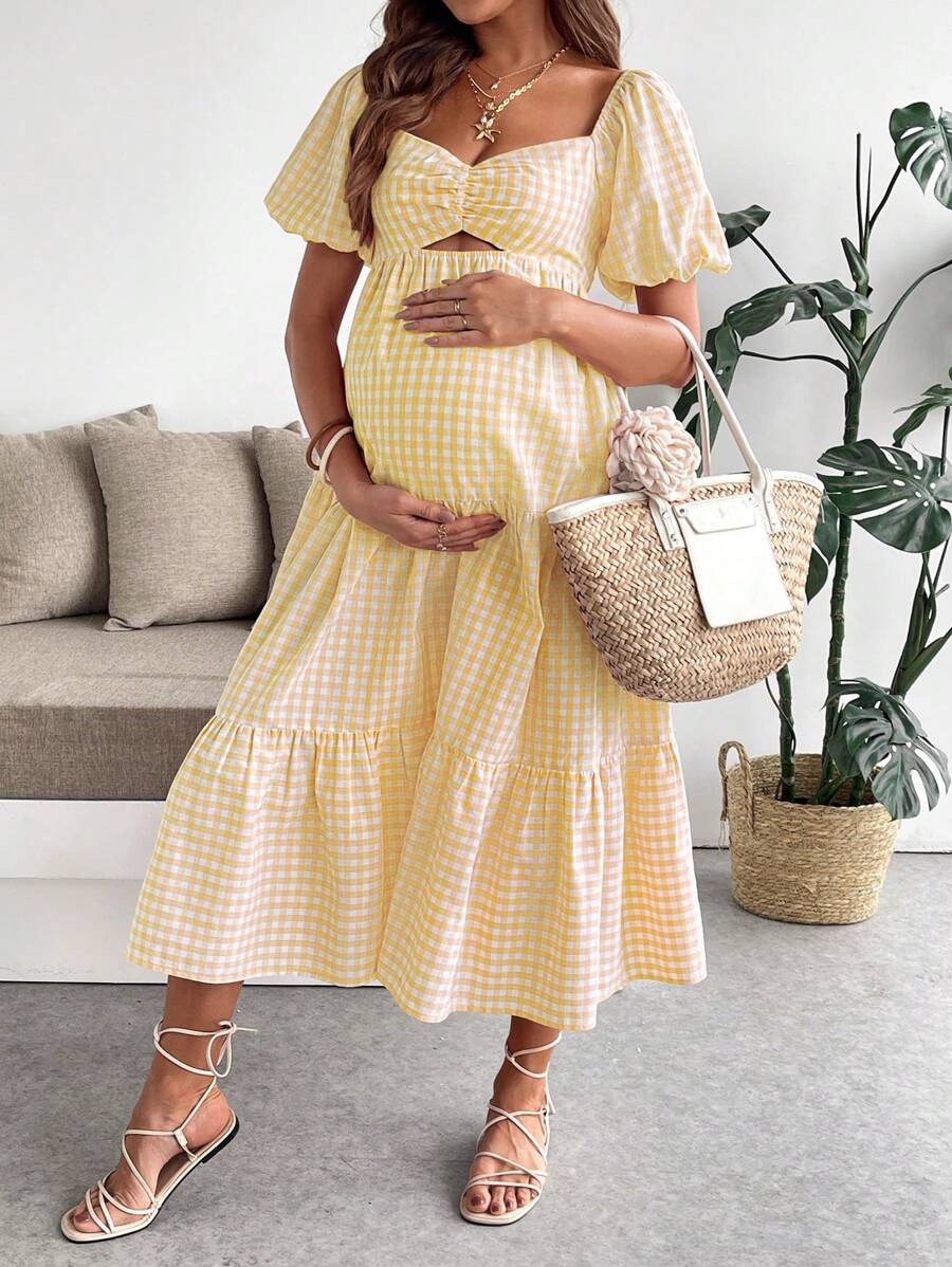 SHEIN Maternity Dress, For Baby Shower Party Maternity Dress Summer Maternity Dresses For Summer Maternity Summer Dresses Maternity Sets For Summer Maternity Gingham Dress Yellow Maternity Dress Maternity Midi Dress Summer Maternity Outfits