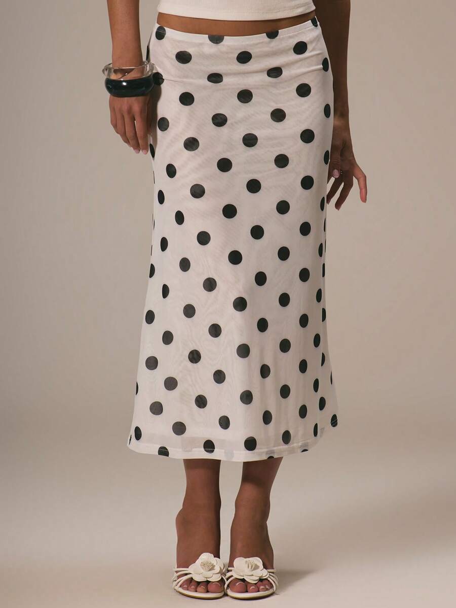 MUSERA Mesh Polka Dot Fun Cute Dainty Girly Spring Summer Skirt Cute, Graduation, Polka Dot Skirt Vacation Holiday Work, Office Outfit