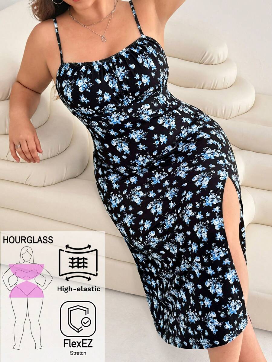 Solflare Vestito casual con fantasia floreale di grandi dimensioni per donna, blu