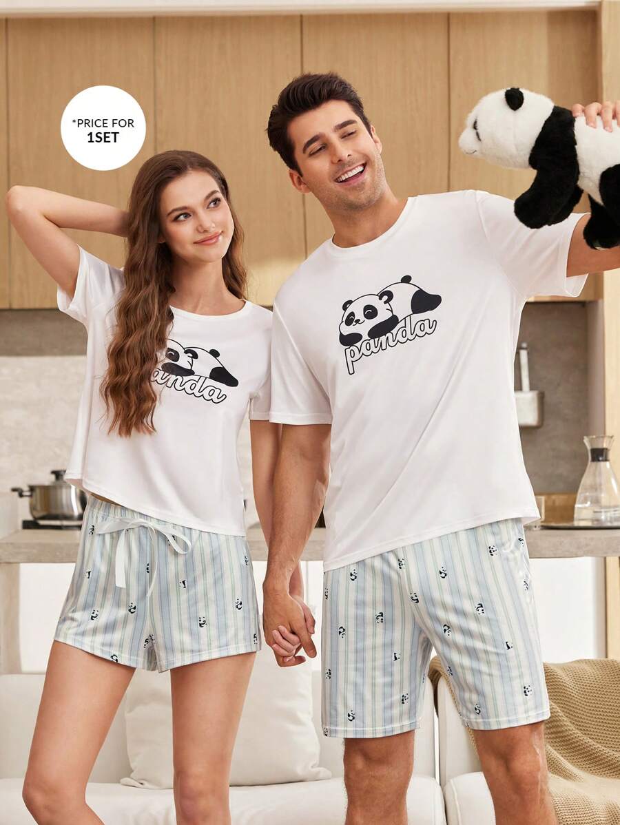 CoupledUp Conjunto de ropa de estar en casa para hombre con diseño a rayas de panda