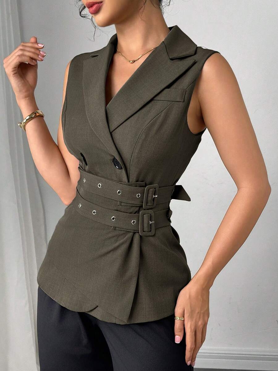 Modelyn Blazer dal design moderno e urbano alla moda con doppia cintura per donne