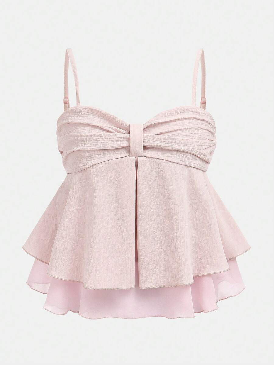 Girlism Teen Mädchen Sommer-Camisole-Top mit süßem Plissee und Rüschenbesatz, bauchfreies Sommer-Top