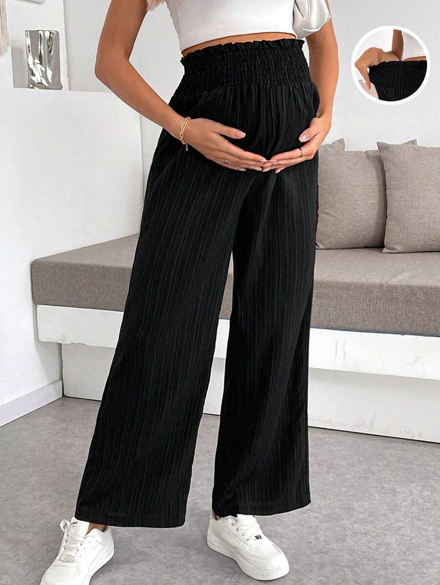 SHEIN Pregnant Women's Textured Solid Color Loose Pants Women S Bottoms Women Wide Leg Pants Women Clothing Pants Wide Leg Pants Woman Summer Outfits For Women