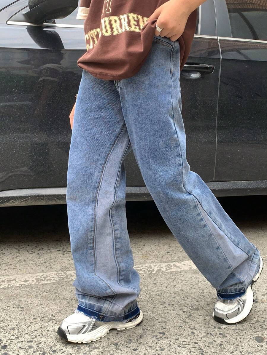 SHEIN Tween Boy Fashion Casual Y2k Vintage Casual Basic Mix en Match Design met zijgestikte gewassen blauwe flared jeans voor kinderkleding Jongenskostuum Dagelijkse kleding en kinderen Zomer en lente Rave-outfits Festival- en strandoutfits Kleding