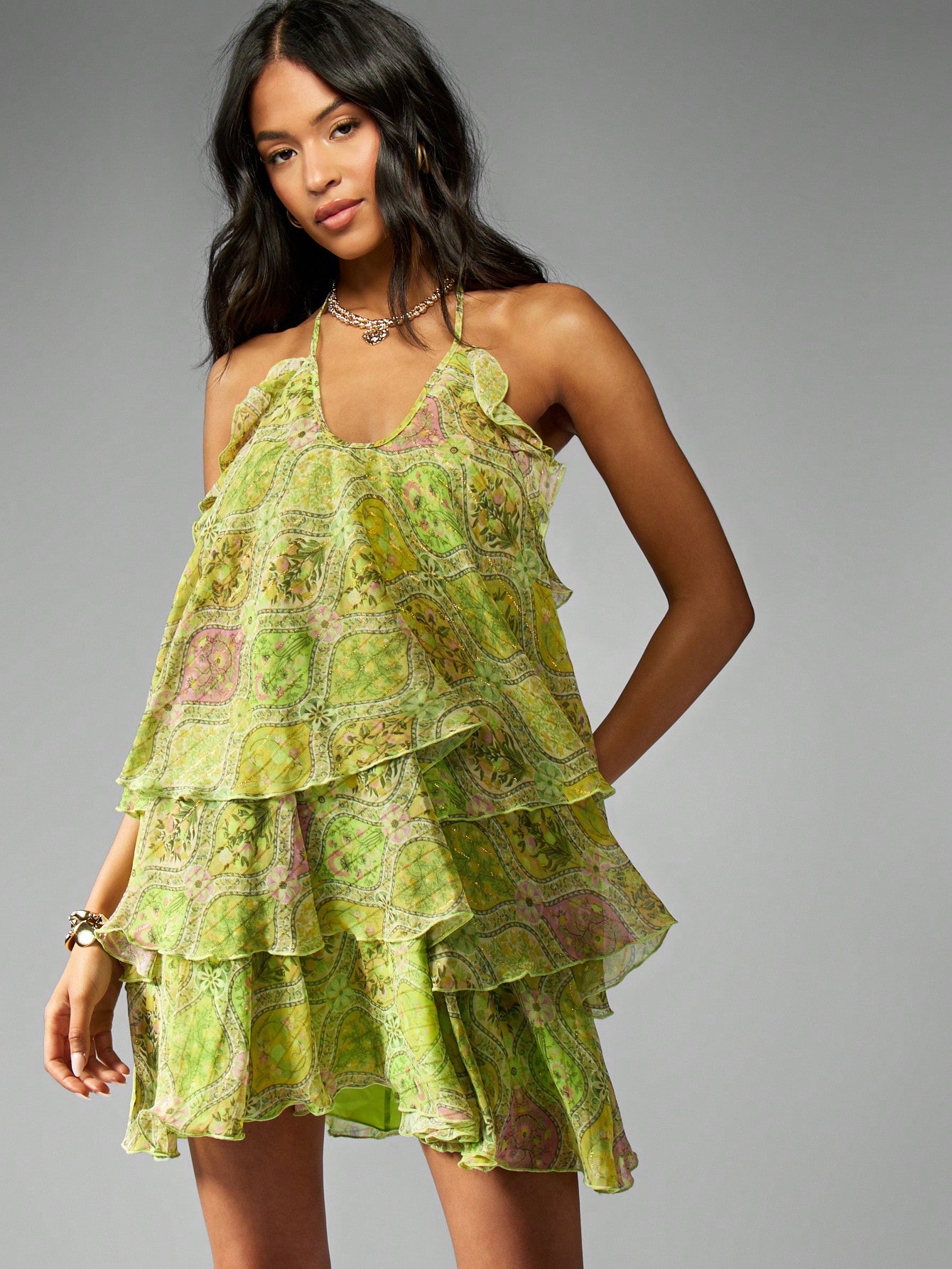 MISSGUIDED 流れるようなシフォンフリルペイズリープリント