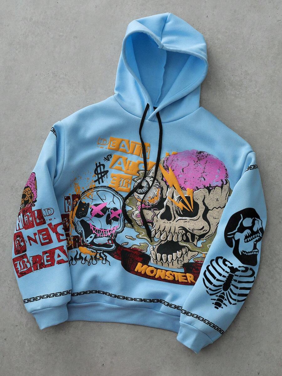 Manfinity Streetrush Men's Gothic Skull Street Style Light Grey Hoodie