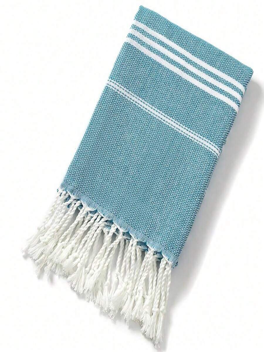 SHEIN Eine klassische Serie strapazierfähige, krumpffreie Strandtuch mit Türkisch-Quaste in 90 * 180CM (35,5 * 71 Zoll), sandundurchlässig, saugfähig, schnelltrocknend, leicht, Streifenmuster, Spa-Reise-Sport-Handtuch, Strandgrundausstattung