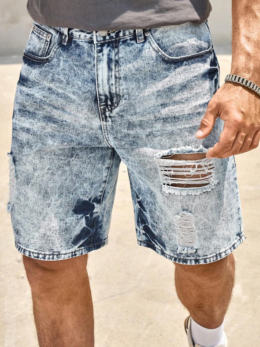 Manfinity LEGND Pantalones cortos vaqueros desgastados y lavados informales para hombre