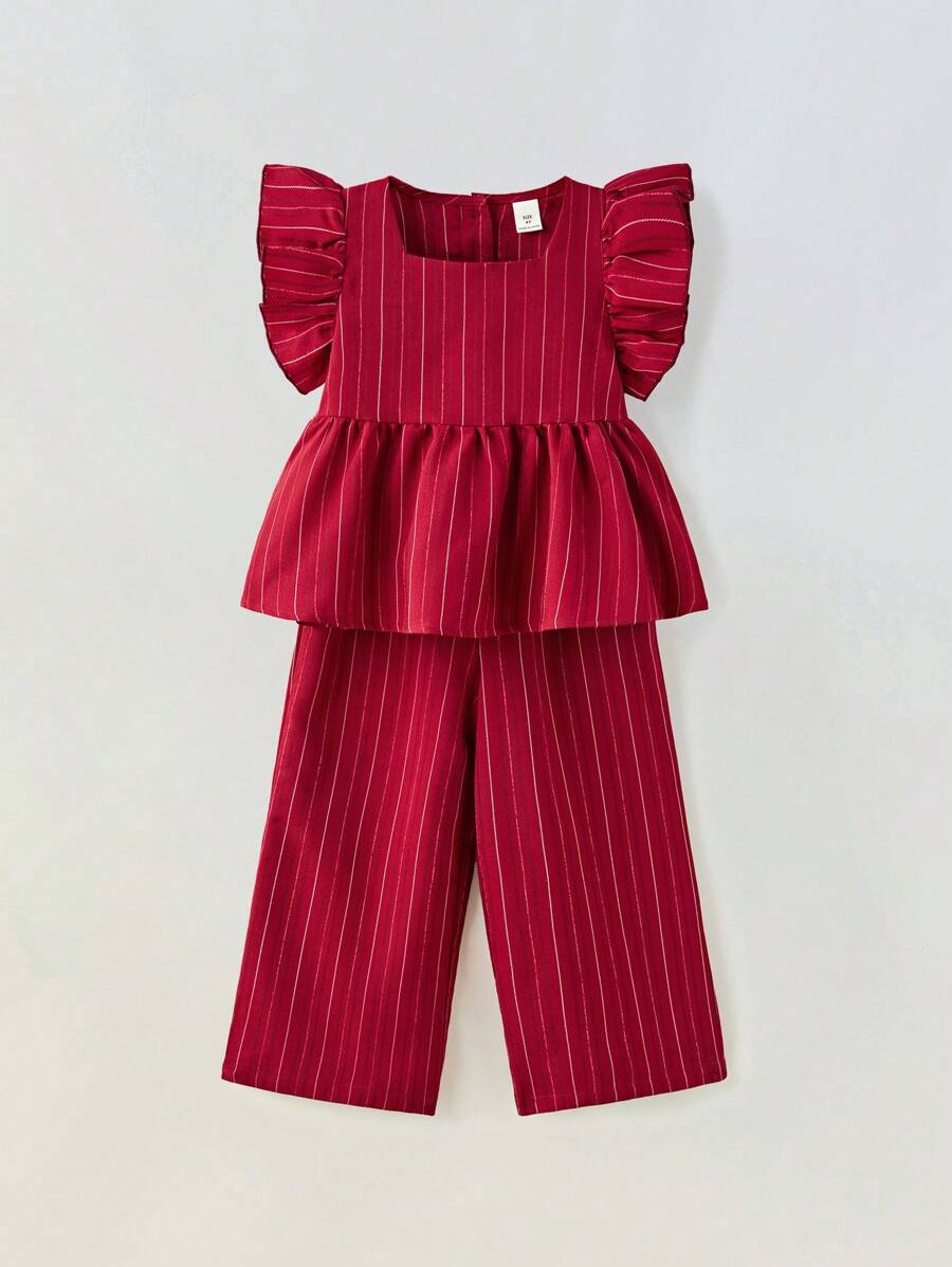 Maija Kids Maija Kids Set de 2 piezas de blusa de manga corta con cuello cuadrado y pantalones de estilo casual para niña