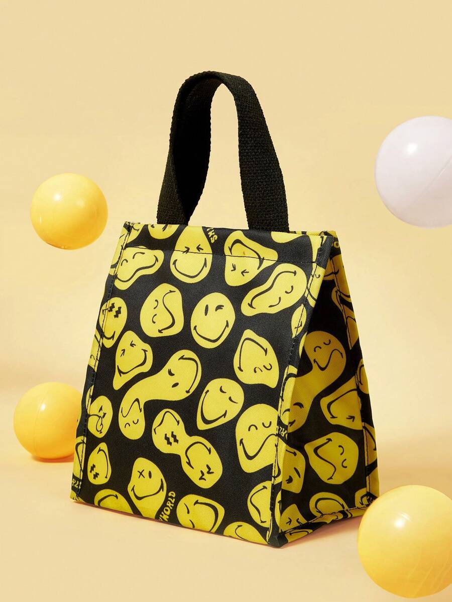 SmileyWorld® | SHEIN Smiling Face Pattern Fashionable Insulated Lunch Bag, Functional Bag, Lunch Bag, Cooler Bag