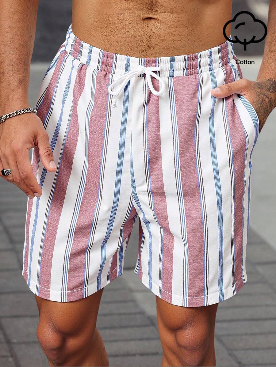 Manfinity RelaxMax Men's Summer Casual Colorblock Striped Shorts For Going Out Cotton Material, Comfortable To Wear, Suitable For Going Out