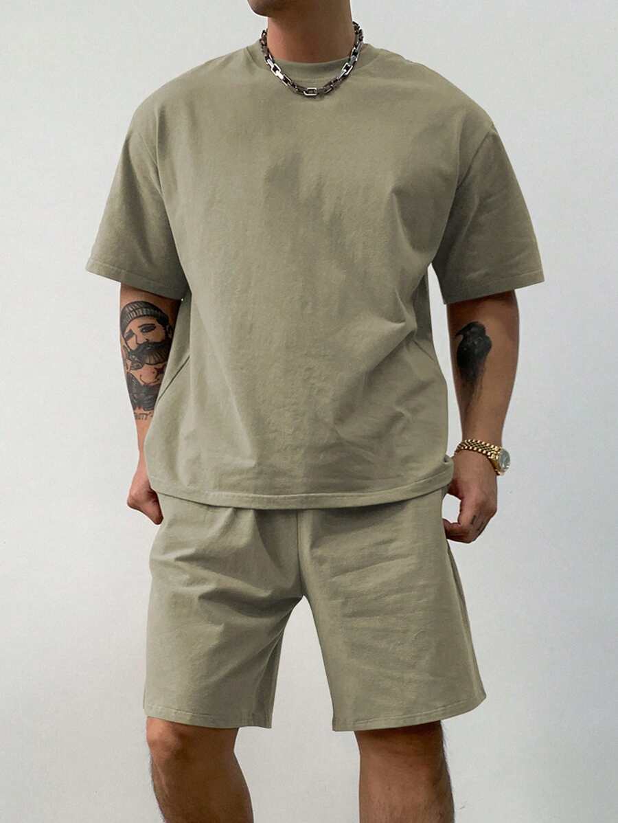 DAZY Camiseta casual sólida de color marrón para hombre, ajuste regular, para el verano