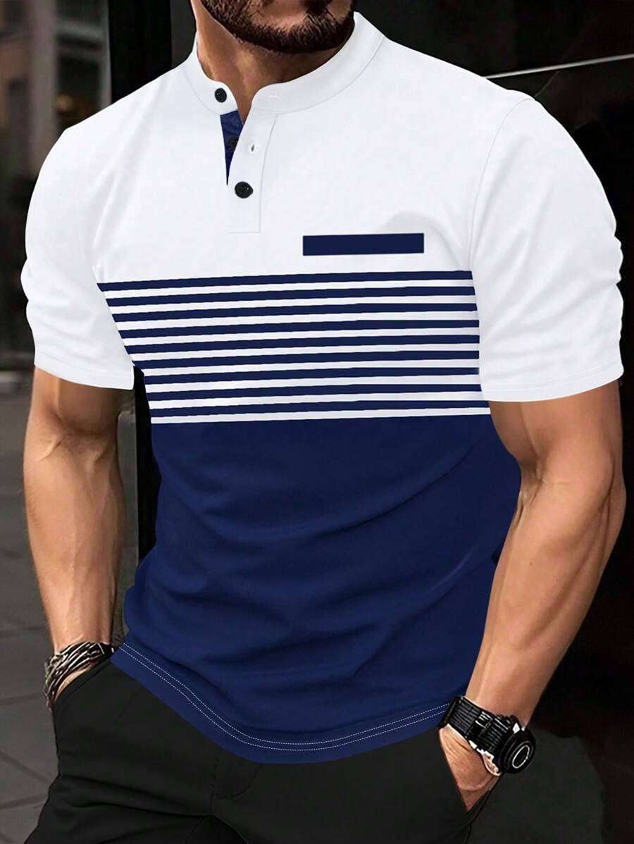 Manfinity Homme Camisa polo casual/de oficina de manga corta a rayas para hombres