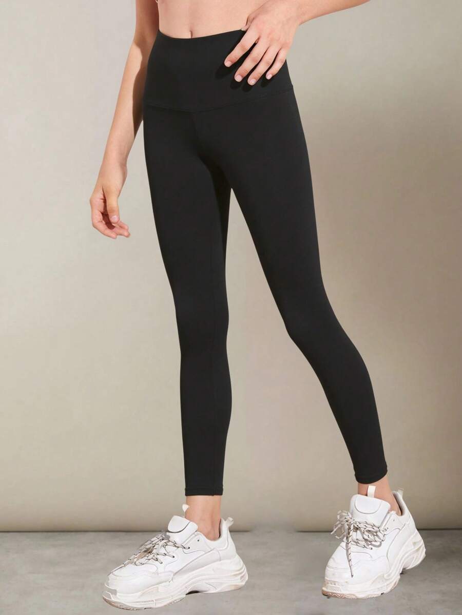 SHEIN سروال ضيق نسائي للفتيات المراهقات بلون أحادي متوسط الخصر، مناسب للارتداء اليومي