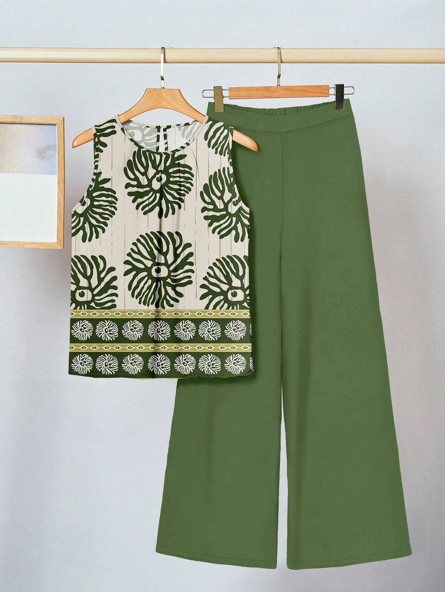 SHEIN Clasi 2 pezzi/set Completo donna casual minimalista con motivo floreale, adatto per l'estate