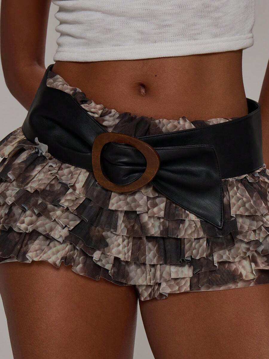 MUSERA PU Leather Wrap Belt With Wooden Detail Festival Sexy Fun