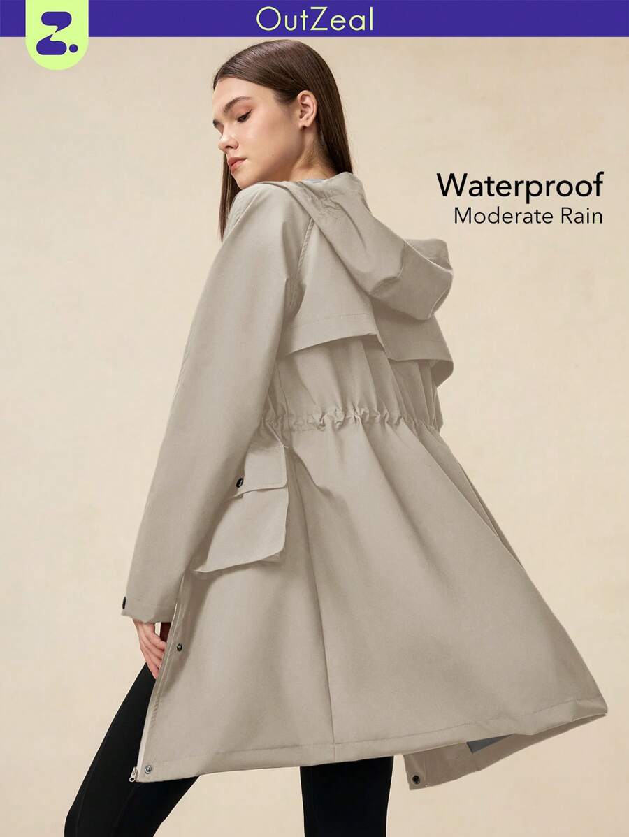 OutZeal Women's Waterproof WindProof Lightweight 3L Tech Fabric Long Rain Coat Hiking Jacket Daily Wind Breaker