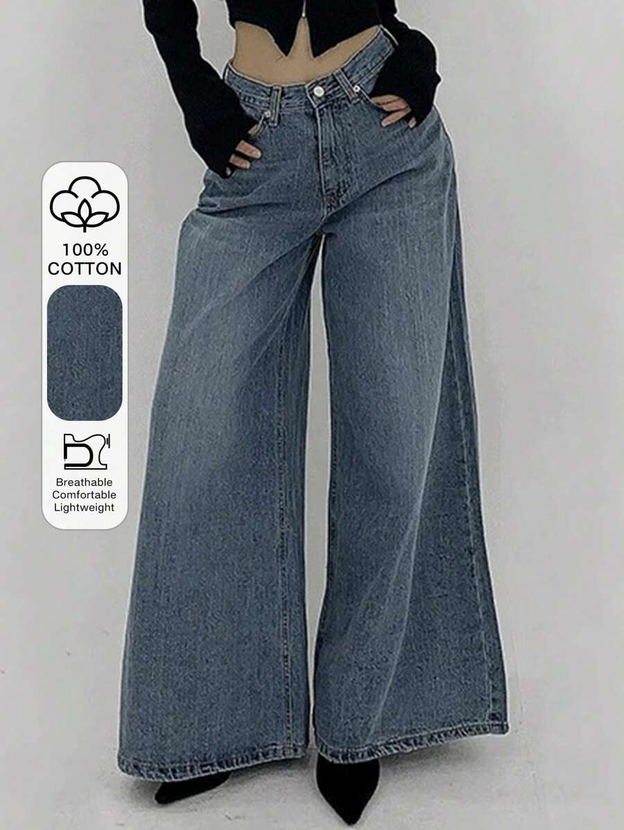 DAZY Washed Loose Wide Leg High Hem Jeans, All Season